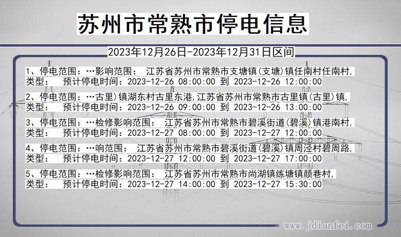 常熟地区最新停电通知通告（2025年）